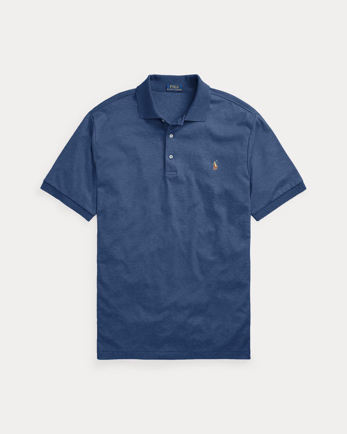 Polo with Knit Collar in Derby Blue Heather