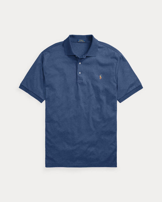 Polo with Knit Collar in Derby Blue Heather