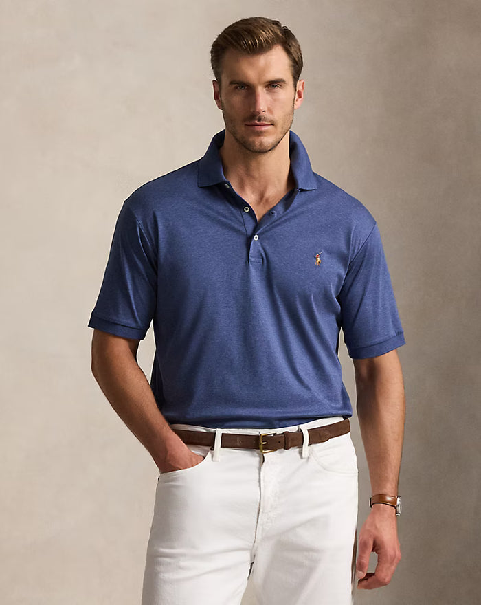 Polo with Knit Collar in Derby Blue Heather