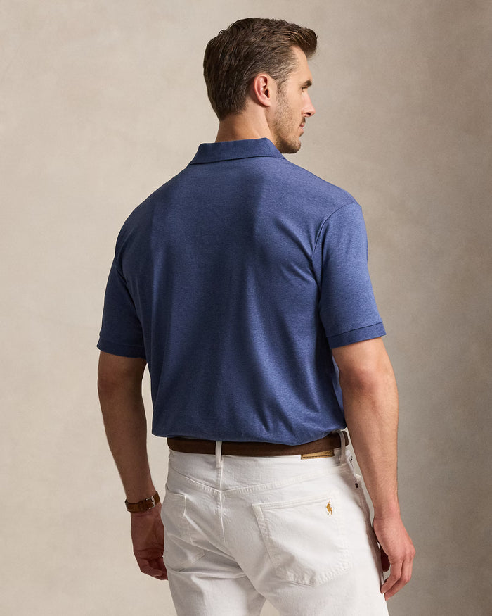 Polo with Knit Collar in Derby Blue Heather