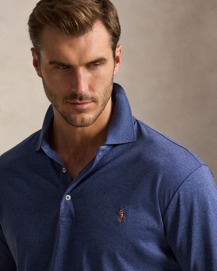 Polo with Knit Collar in Derby Blue Heather