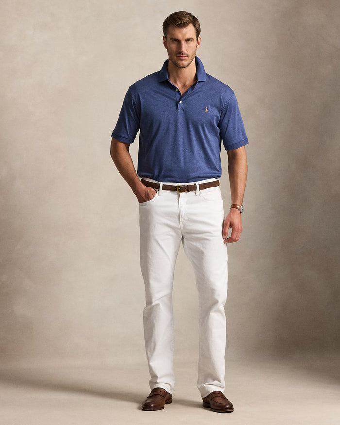 Polo with Knit Collar in Derby Blue Heather
