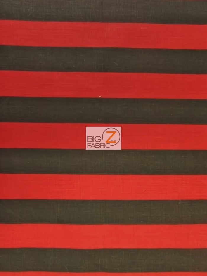 Poly Cotton 1 Inch Stripe Fabric  / Black/Red / Sold By The Yard