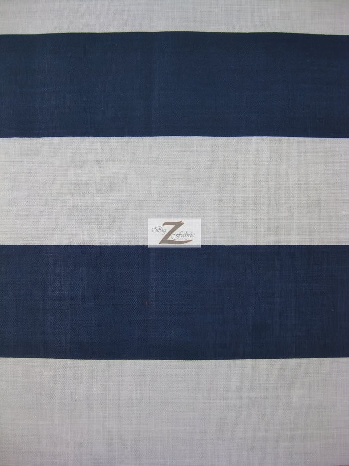 Poly Cotton 2 Inch Giant Stripe Fabric / White/Blue / Sold By The Yard