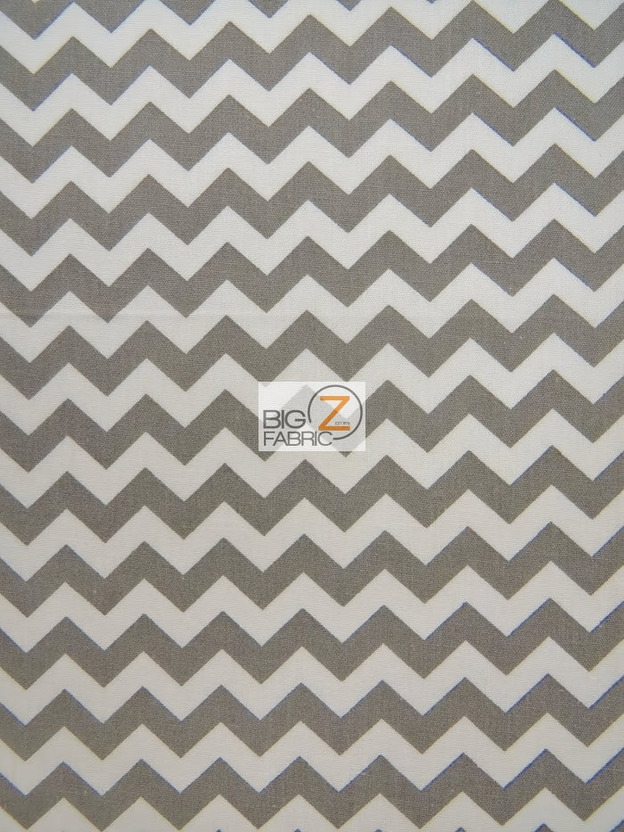 Poly Cotton Fabric .4" Zig Zag Chevron / Gray/White / Sold By The Yard||color:Gray/White