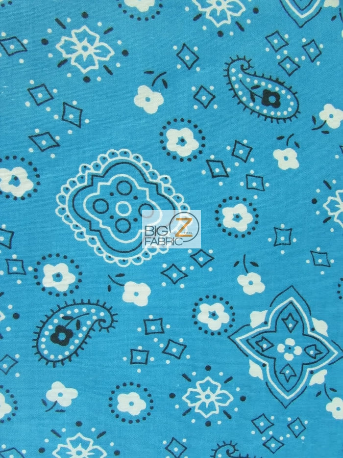 Poly Cotton Printed Fabric Paisley Bandana / Turquoise / Sold By The Yard||color:Turquoise