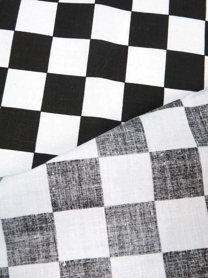 Poly Cotton Printed Fabric Square Checkered / Black/White / Sold By The Yard