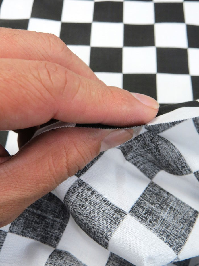 Poly Cotton Printed Fabric Square Checkered / Black/White / Sold By The Yard