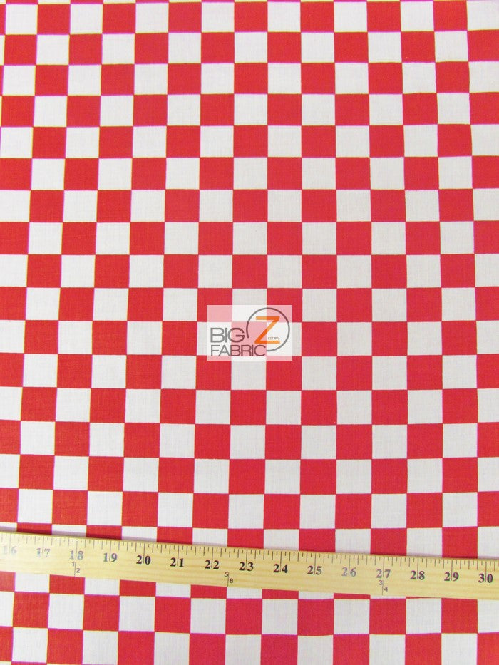 Poly Cotton Printed Fabric Square Checkered / Red/White / Sold By The Yard
