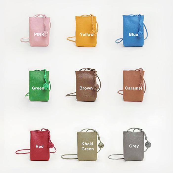 Grid view showing nine available colors including pink, yellow, blue, green, brown, caramel, red, khaki green and grey.