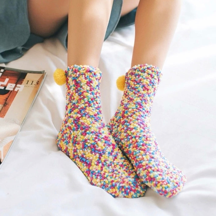Model wearing a pair of yellow polyester socks, great for casual wear and light workouts.