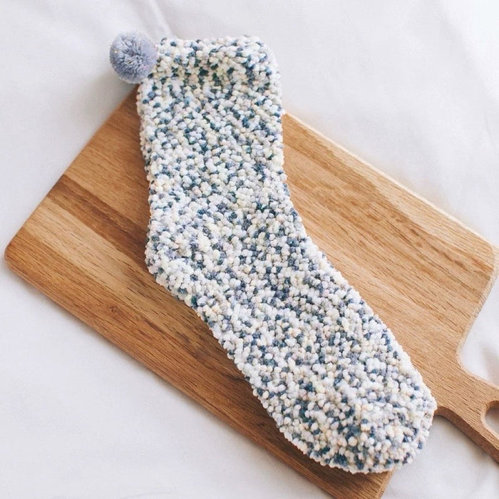 Close-up of Pompom Cupcake Socks in gray, ideal for workouts and commuting.