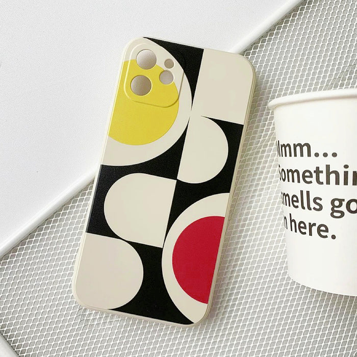 Abstract geometric design silicone case. Features interactive tactile pop textures for iPhone.