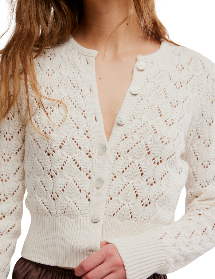 Pretty In Pointelle Cardi in Ivory - Madison's Niche