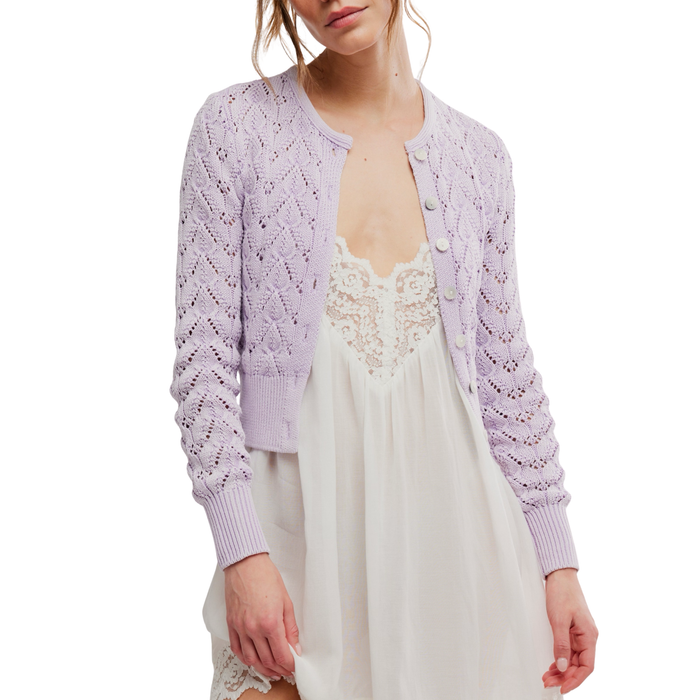Pretty In Pointelle Cardi in Orchid - Madison's Niche