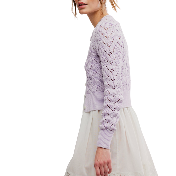 Pretty In Pointelle Cardi in Orchid - Madison's Niche