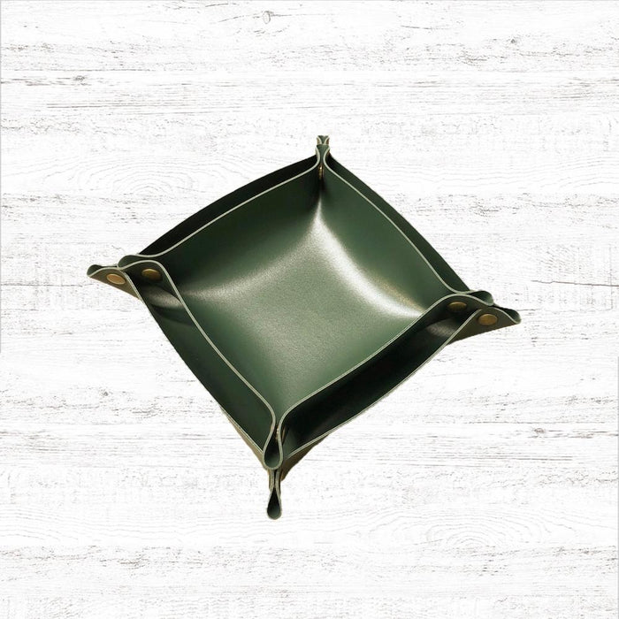 Front view of PU Leather Tray storage organizer in green, ideal for tidy shelves and daily use.