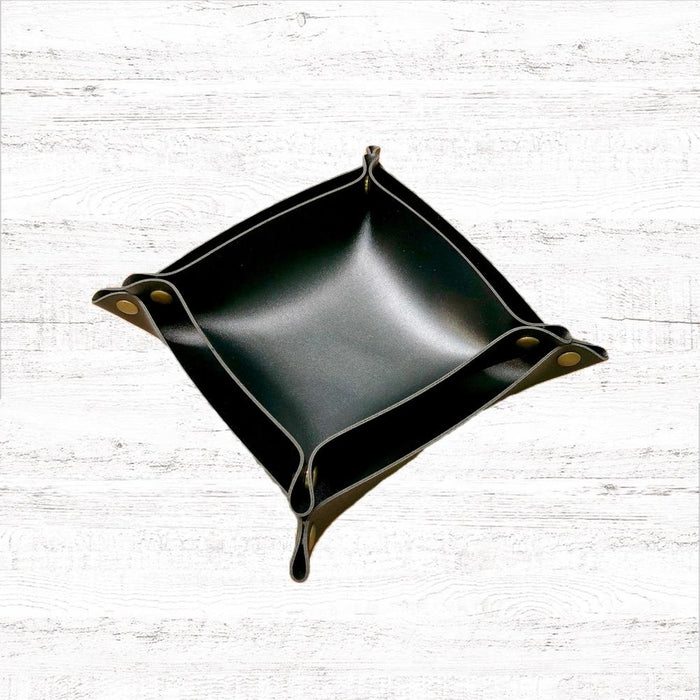 Angled view of PU Leather Tray storage organizer in black, great for closet and drawer organization.
