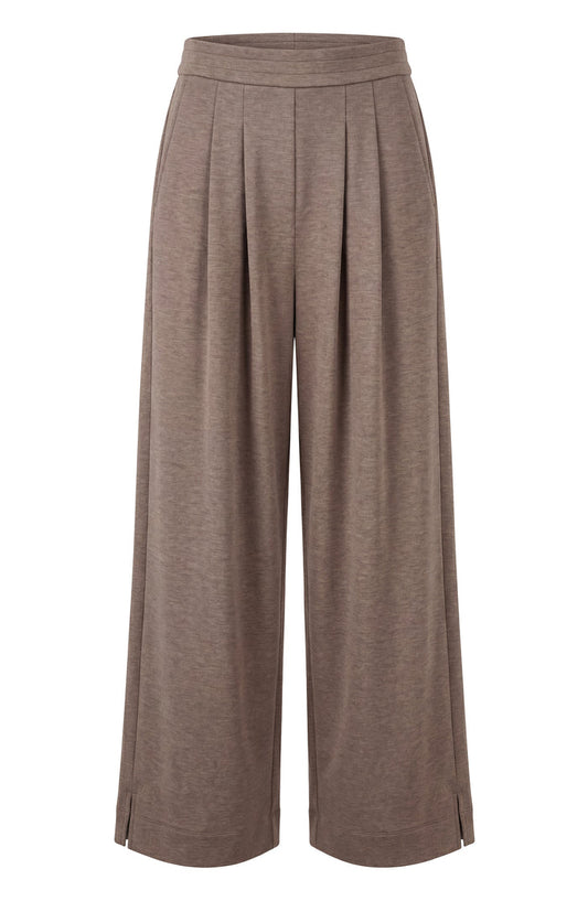 Pull On Pleated Wide Leg in Heathered Taupe