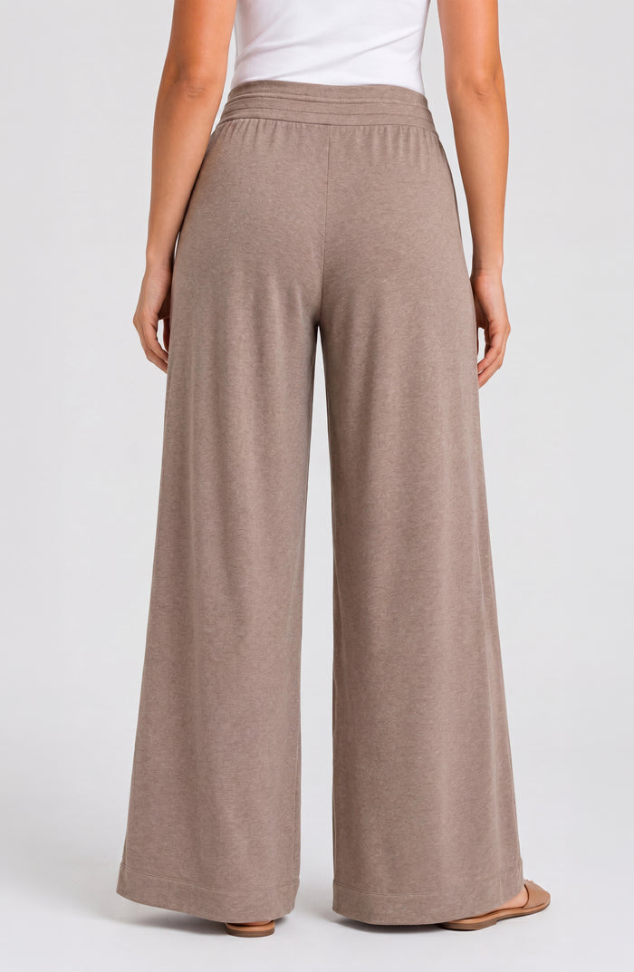Pull On Pleated Wide Leg in Heathered Taupe