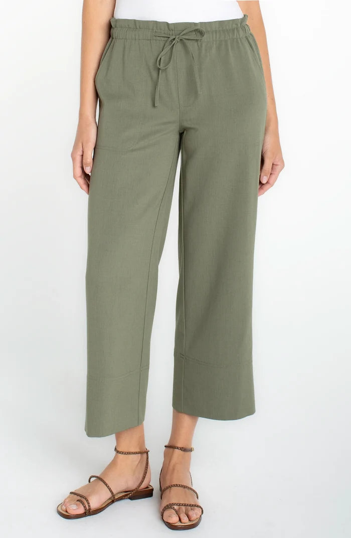 Pull-on Tie Waist Wide Leg Ankle in Olive - Madison's Niche