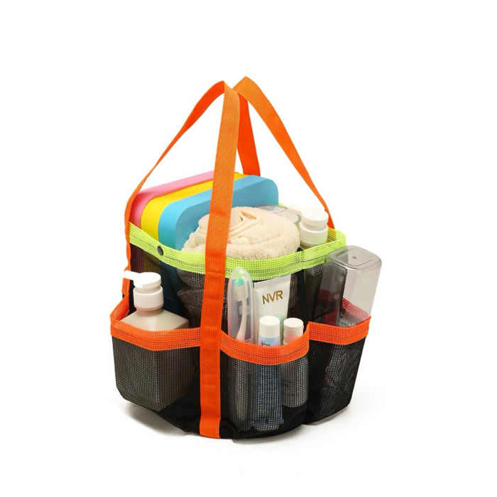 Flat lay of Quick Drying Mesh Beach Bag in black, great for everyday carry and travel.
