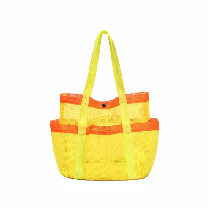 Close-up of Quick Drying Mesh Beach Bag in yellow, easy for commuting and weekends.