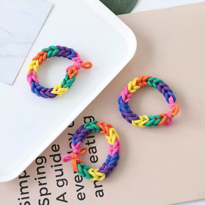 Three Rainbow Hair Rings shown together, easy for workdays and special occasions.