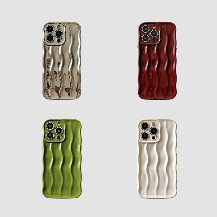 Display of four colors (silver, red, white, green) of the Raised Wave Phone Case.