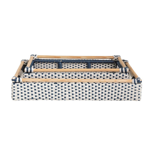 Rattan Plastic Blue White Tray - Madison's Niche