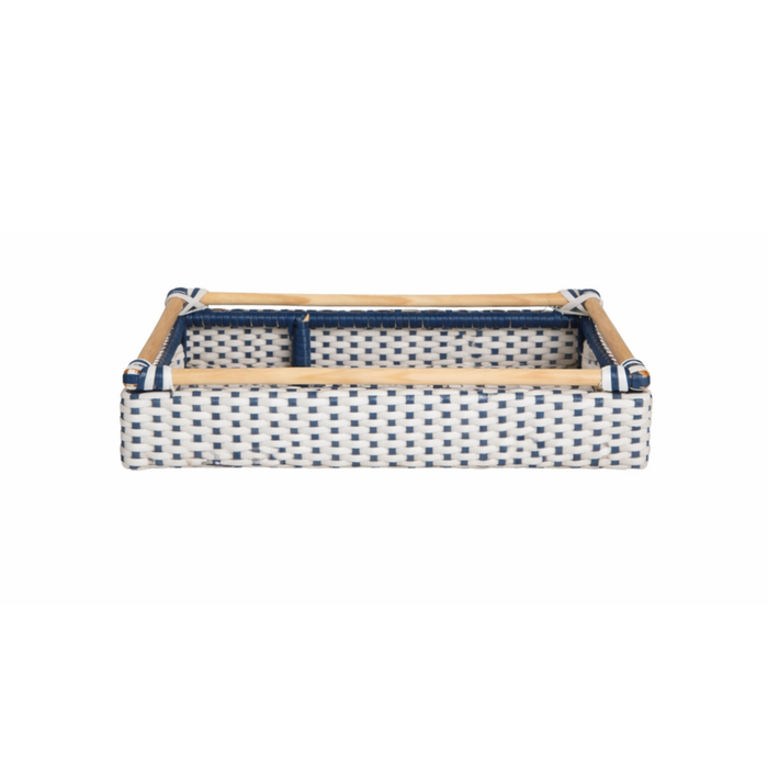 Rattan Plastic Blue White Tray - Madison's Niche