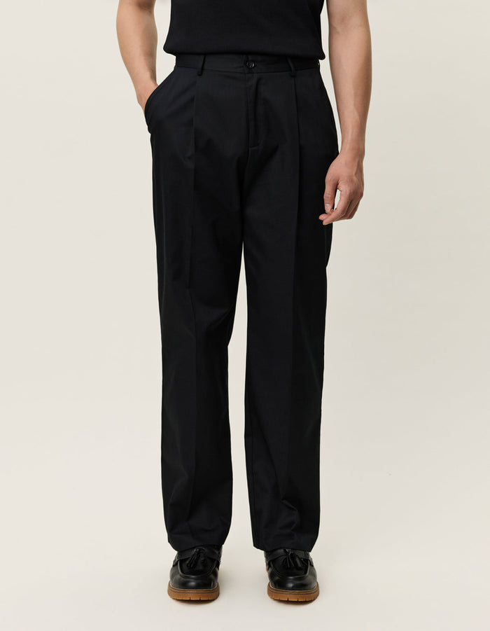 Reece Pleated Twill Pants - Black