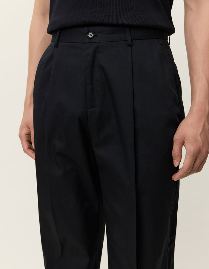 Reece Pleated Twill Pants - Black