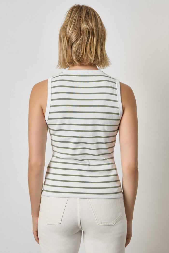 Rib Stripe High Neck Tank in Sage - Madison's Niche