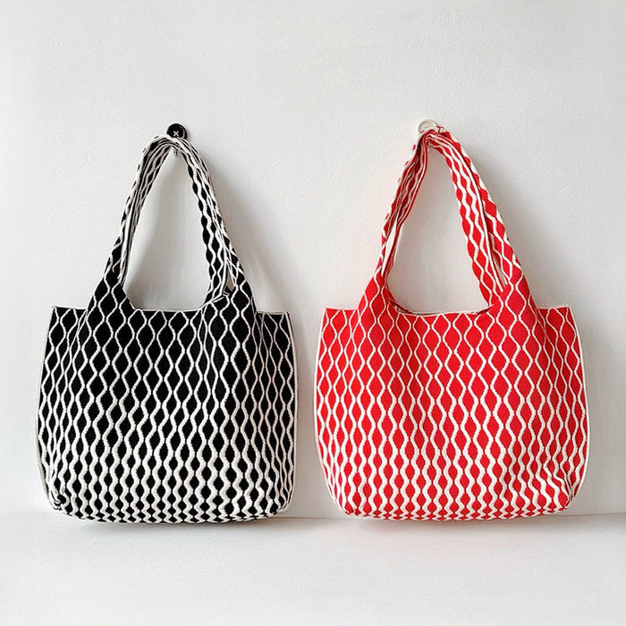 Two Ripple Texture Tote Bags, one black and one red, with white wavy patterns. great for everyday carry.
