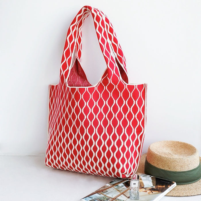 Close-up of Ripple Texture Tote Bag in red, great for everyday carry and travel.