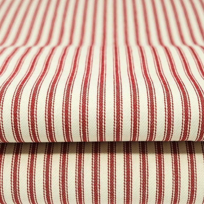 Roc-lon 100% Wide Cotton Woven Ticking Fabric, Cut by Yard, Stripe Red