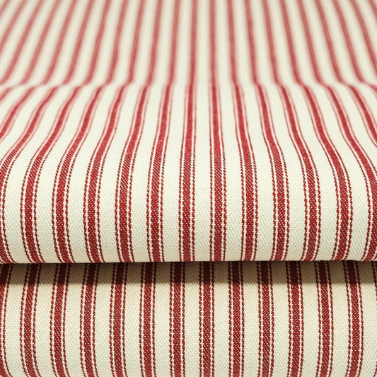 Roc-lon 100% Wide Cotton Woven Ticking Fabric, Cut by Yard, Stripe Red