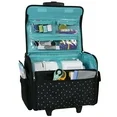 Rolling Sewing Machine Tote, Black & White Triangle Bag with Wheels & Telescoping Handle