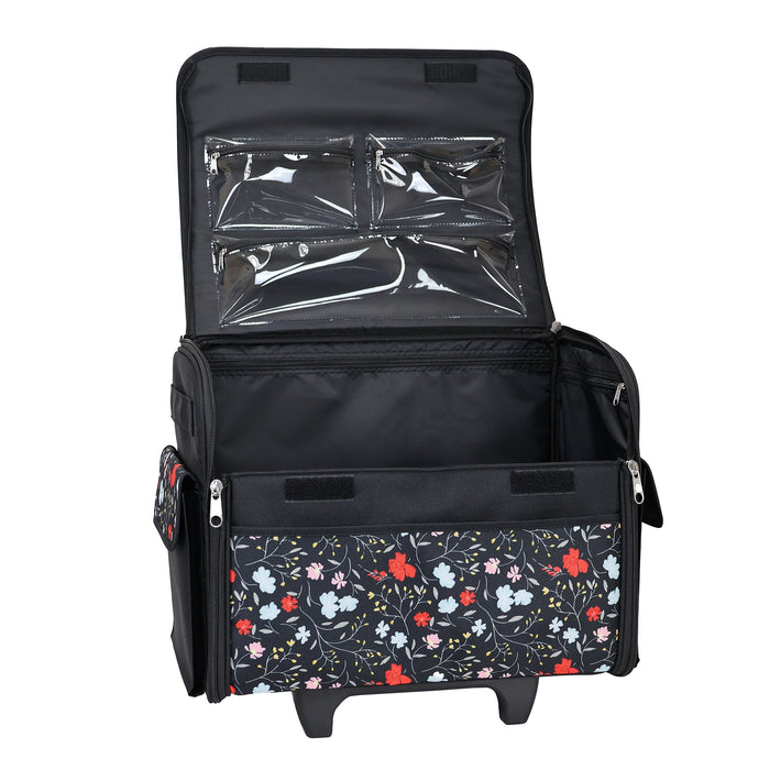 Rolling Sewing Machine Tote, Floral Storage Bag with Wheels & Telescoping Handle