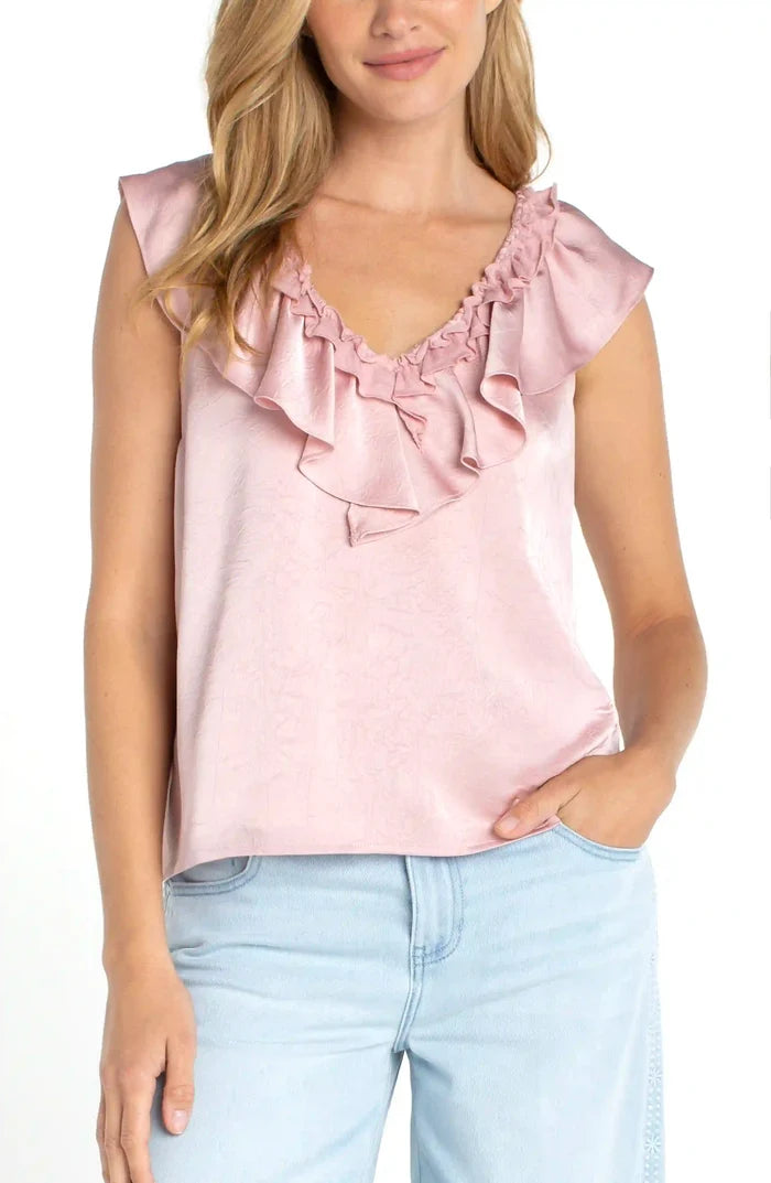 Ruffle Front Knit Top in Light Rose - Madison's Niche