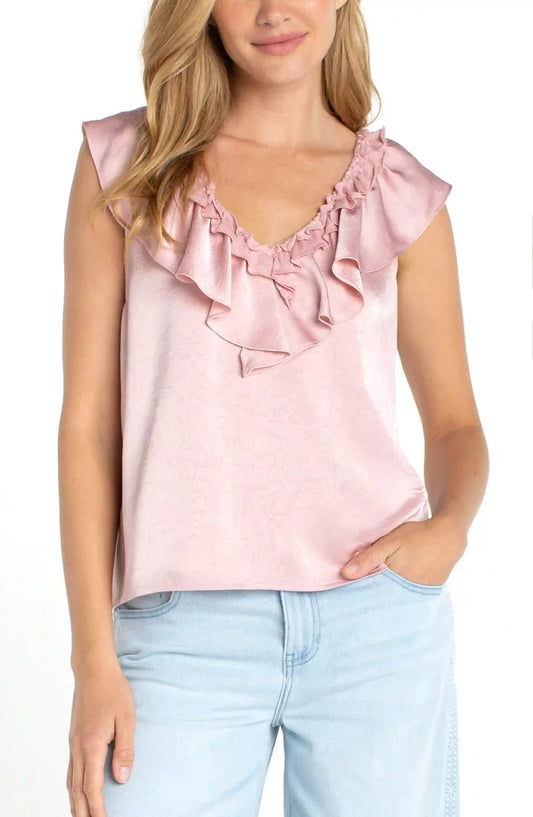 Ruffle Front Knit Top in Light Rose - Madison's Niche