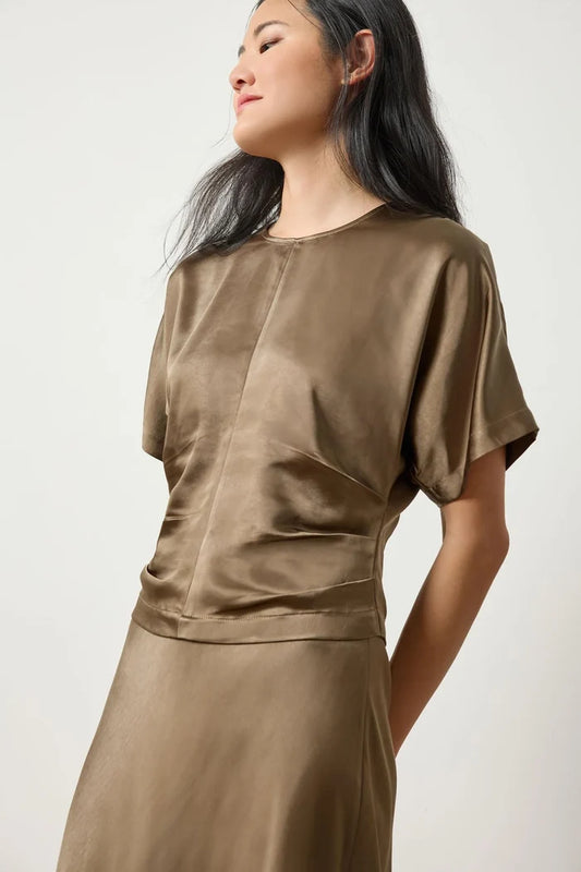 Satin Dolman Short Sleeve in Parsley - Madison's Niche