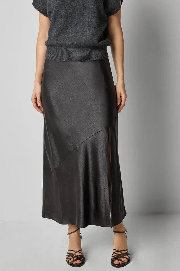 Satin Slit Front Skirt in Black - Madison's Niche