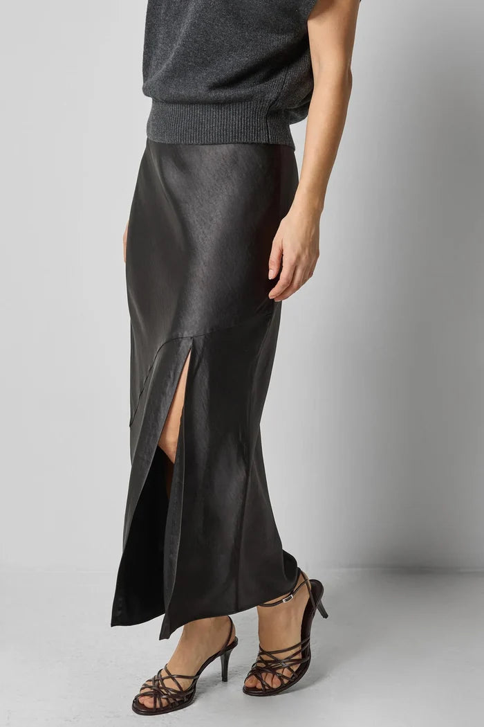 Satin Slit Front Skirt in Black - Madison's Niche