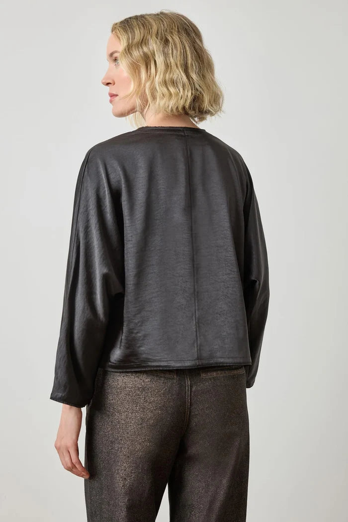 Satin V-Neck Dolman in Black - Madison's Niche
