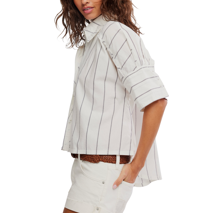 Seaside Cotton Stripe Shirt in Ivory - Madison's Niche