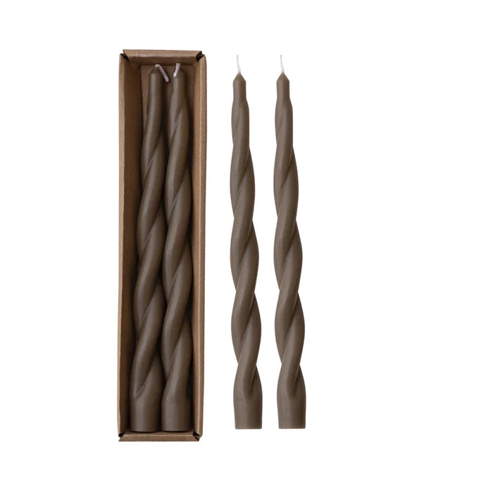 Set of 2 Twisted Taper Candles in Brown - Madison's Niche