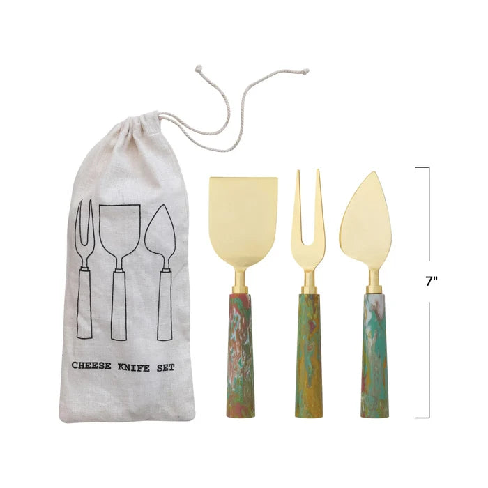 Set of 3 Marbled Cheese Knives - Madison's Niche