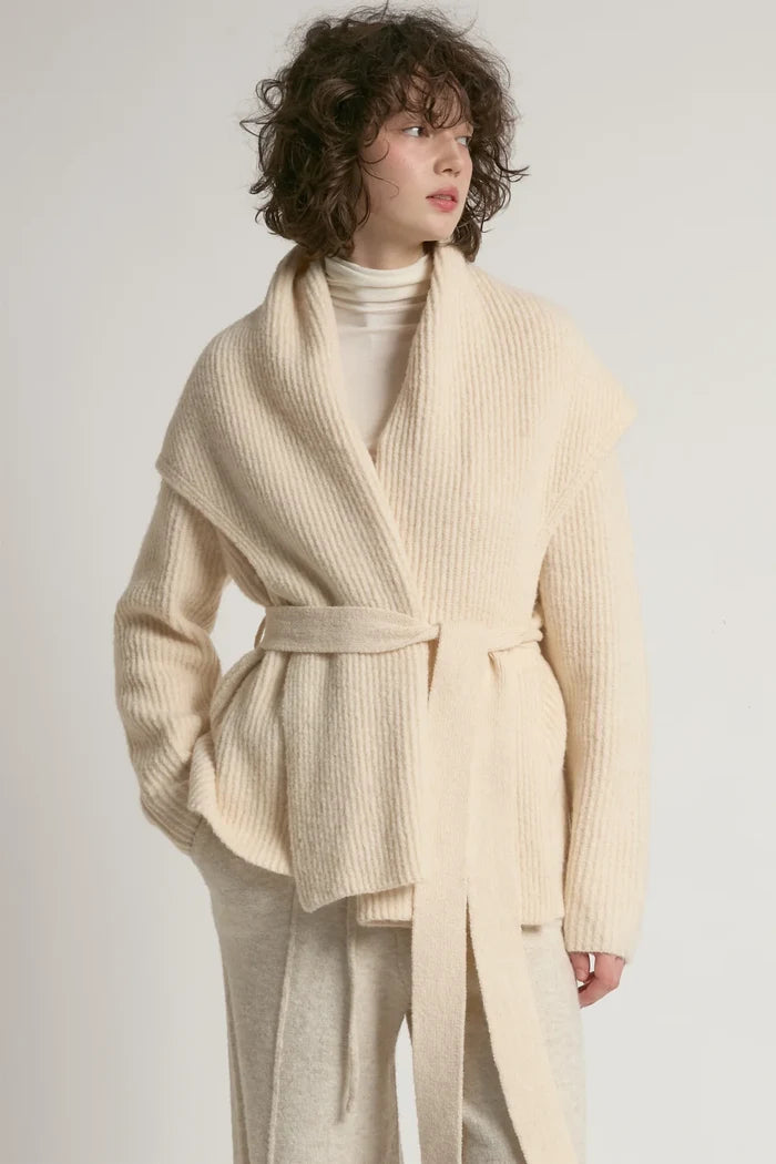 Shawl Collar Belt Cardigan in Ivory - Madison's Niche